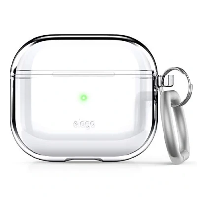 Afbeelding van elago Transparante beschermhoes met karabijnhaak, compatibel AirPods 3, inclusief plakband, anti vergeling, draadloos opladen beschikbaar (transparant)