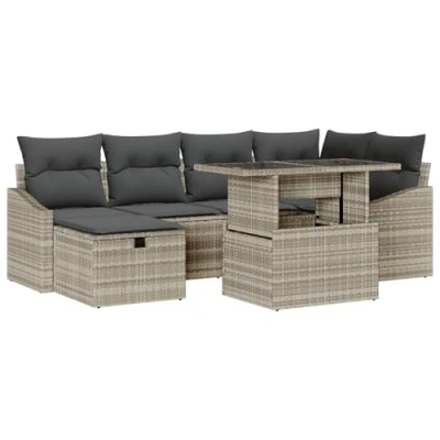 Afbeelding van vidaXL 7 delige Tuin Sofa Set met Kussens Lichtgrijs Poly Rattan