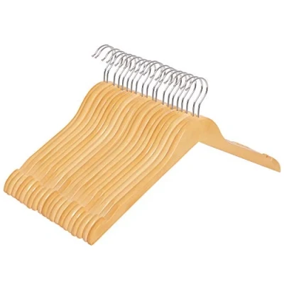 Afbeelding van SONGMICS kleerhangers van massief hout, 20 stuks, houten hangers met inkepingen, haak 360 draaibaar, antislip, voor jassen, pakken, overhemden, natuurlijke kleur CRW003