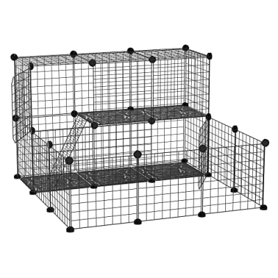 Afbeelding van PawHut Verblijf voor kleine dieren, puppy&#039;s, omheining huisdieren, modulair, DIY, 24 panelen, zwart