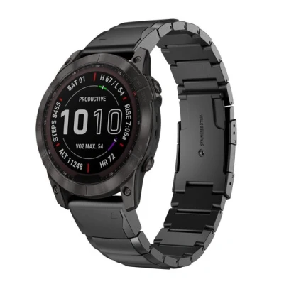 Afbeelding van Stainless steel schakelband Zwart Garmin Fenix 7X / 6X 5X