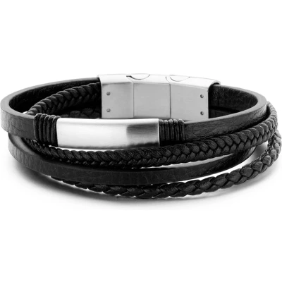 Afbeelding van Frank 1967 7FB 0226 Armband staal/leder zwart 20 21 cm