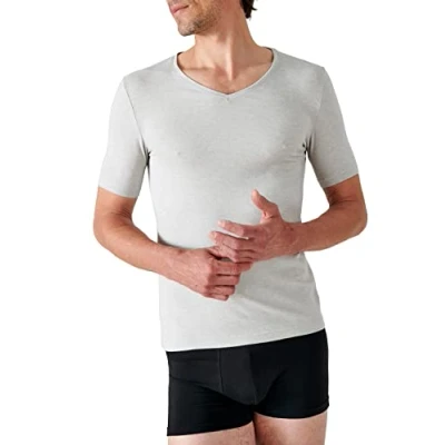 Afbeelding van Damart T shirt met V hals en korte mouwen Thermolactyl, Grijs Chinees, XXL