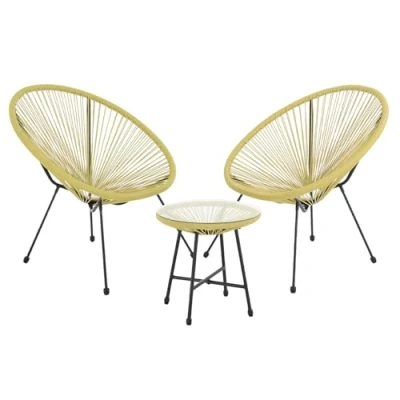 Afbeelding van SVITA Bali balkonmeubel 3 dlg. polyrotan loungeset balkon set geel