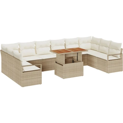 Afbeelding van vidaXL 11 delige tuinsofaset met kussens in beige poly rattan, 2 zits tuinsofa opbergruimte &amp; rattan