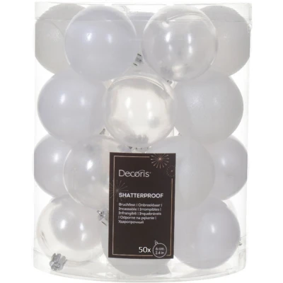 Afbeelding van Decoris kerstballen 50x stuks 6 cm kunststof wit Kerstbal