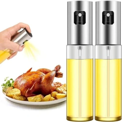 Afbeelding van TULMERO Oliesproeier, oliesprayer voor koken, 4 in 1 navulbare olie en azijndispenserfles, 100 ml heldere spuitfles met schaalverdeling, grillen, braden, salade, bakken (2)