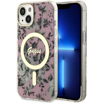Afbeelding van Guess Flower Back Case (MagSafe Compatible) Geschikt voor Apple iPhone 14 (6.1&quot;) Roze