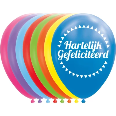 Afbeelding van Globos Ballonnen Hartelijk Gefeliciteerd Mix Kleuren 30cm, 8st.