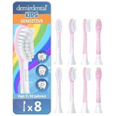 Afbeelding van demirdental HX6048 reserveborstels voor kinderen, geschikt Philips Sonicare sonische tandenborstels, kinderreserveborstels vanaf 7 jaar, roze, 8 delige set