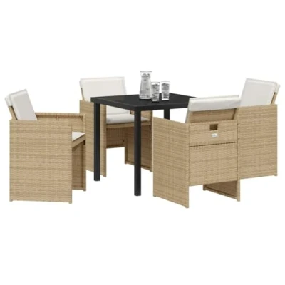 Afbeelding van vidaXL 5 delige tuindining set met kussens beige poly rattan