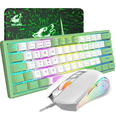 Afbeelding van ZIYOU LANG RK61 Gaming Toetsenborden en Muis voor Laptop PC, Witte Toetsenbord Muis, Led Muizen Gaming, 60 procent Usb Backlit Mechanisch Gevoel PS4, Xbox, MAC, UK LAYOUT