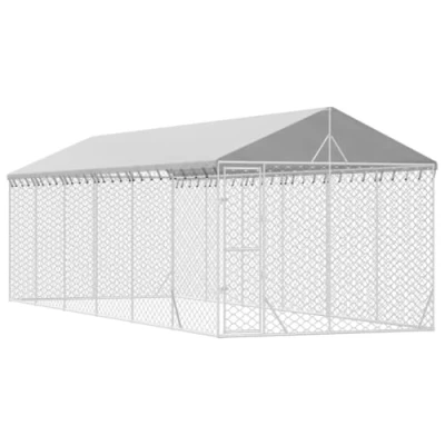 Afbeelding van vidaXL Hondenkennel met dak 3x9x2,5 m gegalvaniseerd staal zilverkleur