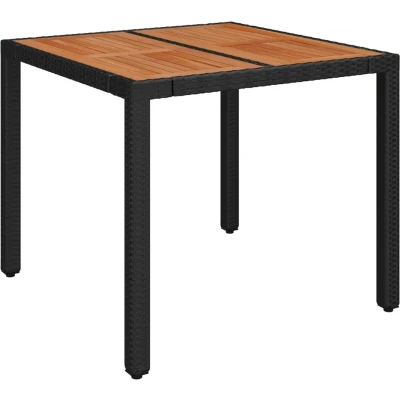 Afbeelding van vidaXL Tuintafel met houten blad 90x90x75 cm poly rattan zwart