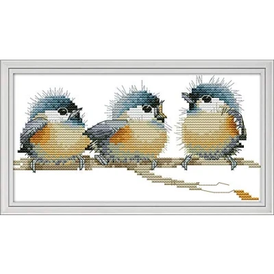 Afbeelding van Awesocrafts Kruissteek Kits, Three Birds Easy Patterns Cross Stitching Borduurpakket Levert Kerstcadeaus, gestempeld of geteld (vogels, gestempeld)