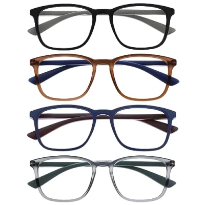 Afbeelding van OPULIZE Max Reading Classes 4 Pack Klassiek Groot Rechthoekig Montuur Mat Zwart, Bruin, Blauw, Grijs Heren &amp; Dames Veerscharnieren RRRR78 1237 +2.50