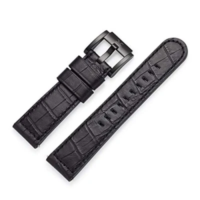 Afbeelding van TW Steel Marc Cobel armband, horlogeband, leer, met zwarte sluiting, 22 mm, topkwaliteit, zwart, kroko, Riemen.