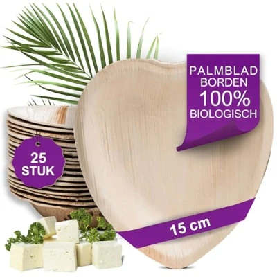 Afbeelding van Waipur Bio Palmblad Bord 25x Hartvormig 15cm Composteerbaar Eersteklas Wegwerp Servies Milieuvriendelijke Borden vergelijkbaar met Bamboe Bordjes