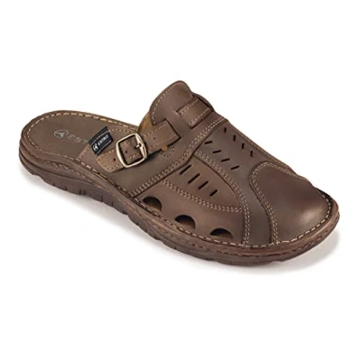 Afbeelding van ESTRO Sandalen Heren Leren Muiltjes Zomerschoenen Zomer met Antislip Gom Zolen S4 (41 EU, Bruin)