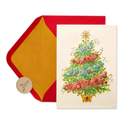 Afbeelding van Papyrus Kerstkaarten Boxed met enveloppen, May Peace and Happiness Be Yours, kerstboom (12 count)