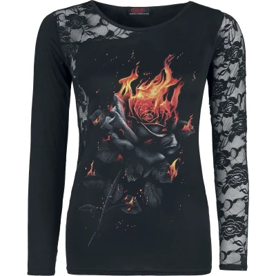 Afbeelding van Spiral Longsleeve top L FLAMING ROSE Zwart