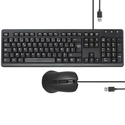 Afbeelding van apm 100040 Wired Muis Toetsenbord, Combo Azerty Frans toetsenbord en optische muis, ultrasnelle werking, sneltoetsen, kantoortoetsenbord, zwart,