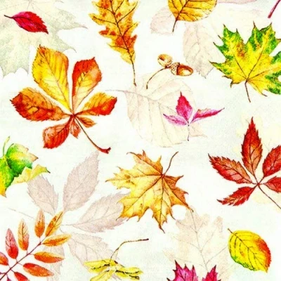 Afbeelding van 20 servetten verspreide herfstbladeren als tafeldecoratie voor de herfst 33 x cm