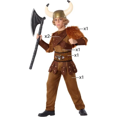 Afbeelding van Atosa Viking verkleed kostuum Sigurd kinderen bruin carnaval 6 delig 128