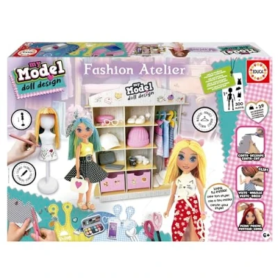 Afbeelding van Educa My Model Doll Design Fashion Atelier Creëer meer dan 300 verschillende looks. Beweegbare pop, kam ze, knip de stof en kleed het aan met etalagepop kast (19350)