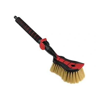 Afbeelding van ToM PaR Wasborstel, waterborstel, autowasborstel met wateraansluiting, snelsluiting voor het waterventiel, zachte, fijne en delicate borstelharen, comfortabele grip, lengte: 54 cm, rood