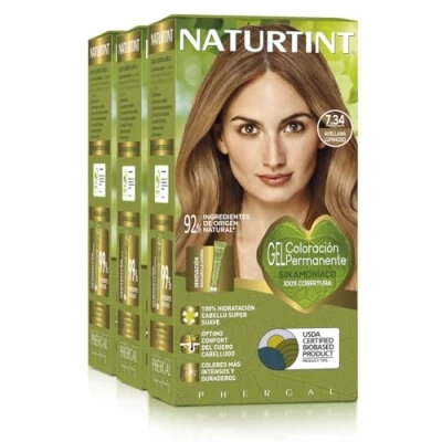 Afbeelding van Naturtint Biobased Ammoniakvrije kleuring 100% grijsdekking Plantaardige ingrediënten Natuurlijke en langhoudende kleur 7.34 Hazelnoot Stralend Pak van 3