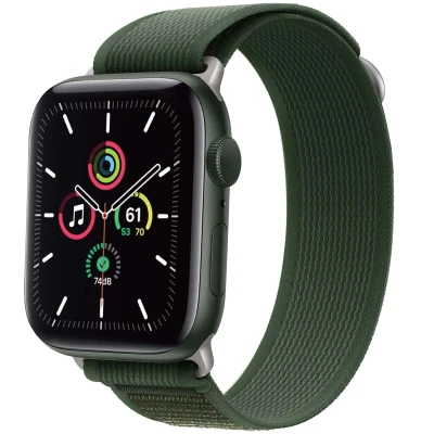 Afbeelding van Apple Watch bandje Nylon Donkergroen Geschikt voor Series1/2/3/4/5/6/7/8/9/10/SE (38/40/41 mm) Series 10 (42 Legergroen