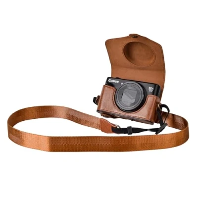 Afbeelding van kinokoo cameratas voor Canon PowerShot SX720 HS SX730 en SX740 PU leer SX720/SX730/SX740 beschermhoes met schouderriem bruin