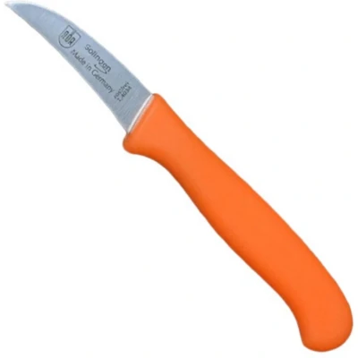 Afbeelding van RÖR Solingen Schilmesje Krom Gebogen Kunststof Handvat RVS Lemmet Neon Oranje