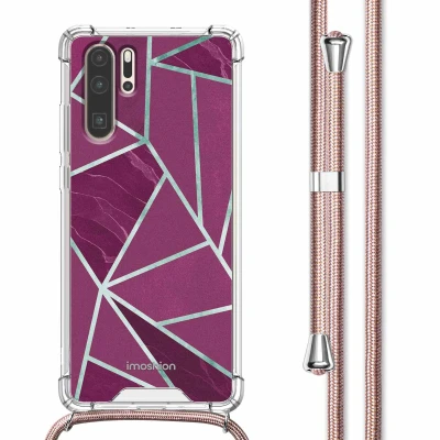 Afbeelding van Huawei P30 Pro Hoesje Kunststof iMoshion Backcover met koord/Koordhoesje/Softcase Bordeaux Graphic Telefoonhoesje