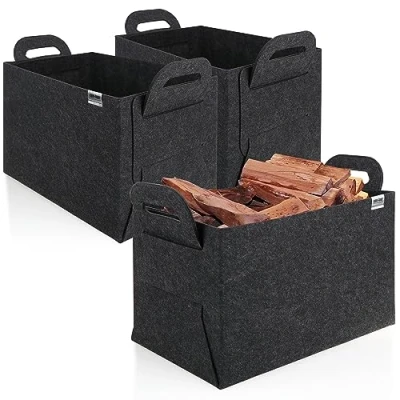 Afbeelding van COM FOUR® 3x vilten tas XXL voor boodschappen transportzakken kranten, oud papier en brandhoutzak brandhout boodschappentas (03 stuks antraciet 44x31cm)