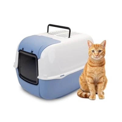Afbeelding van Ferplast Kattenbak met capuchon, PRIMA kattentoilet deur en 2 actieve koolfilters tegen slechte geuren, 39,5 x 52,5 38 cm, lichtblauw