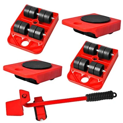 Afbeelding van 5 delige meubeltransportwielen, meubel transportroller, set, 4 meubelrollers + 1 lastenheffer, ideaal voor meubeltransport bij verhuizing