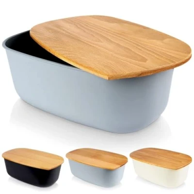 Afbeelding van Broodtrommel met Plank Grijs 39x23,5x15,5 cm Doos Box