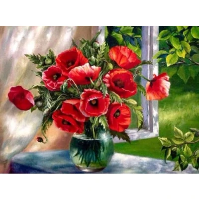 Afbeelding van MOMAKA 5D DIY Diamond Painting Kits Bloem, Ronde Boor Set voor Volwassenen Art Vaas Volledige Kristal Strass Borduurwerk Craft Thuis Muur Decor 30x40cm