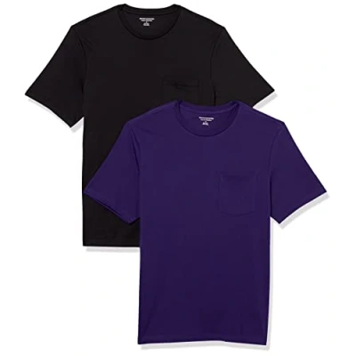 Afbeelding van Amazon Essentials Heren Regular Fit T shirt met korte mouwen en ronde hals, 2 stuks, zwart/donkerpaars, 4X Large Big Tall