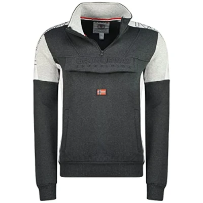 Afbeelding van Geographical Norway Fagostino Heren Sweatshirt met capuchon kangoeroezak Logo Pullover Hood Hoody Warm Lange Mouwen Lente Zomer Herfst Winter (Donkergrijs XL), Donkergrijs, XL