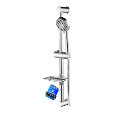 Afbeelding van Ibergrif M20903 Douchestangset, Douchestang met Zeepbakje, Slang, Handdouche, Beugel, Chroom, Zilver