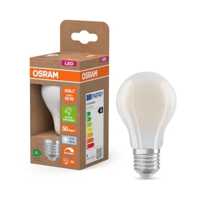 Afbeelding van OSRAM Energieklasse in de vorm van een gloeilamp, 3,8 W/806 lm, EEK A, koud wit licht (4000 K), CRI 80, loodvrij matglas, E27 fitting, IP20, 60 mm DM, 6 stuks