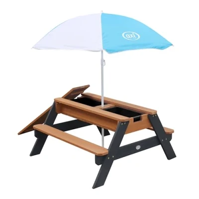 Afbeelding van AXI Nick Picknicktafel / Zandtafel Watertafel voor kinderen in antraciet/bruin met parasol Multifunctionele Picknick