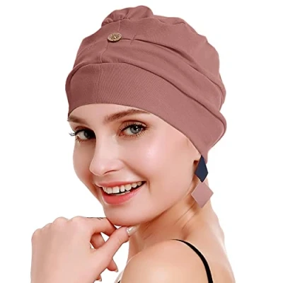 Afbeelding van osvyo Katoenen chemo hoofddeksel voor dames met kanker en haaruitval, muts van katoen, lichte hoofdbedekking, verzegelde verpakking, zandbruin., One size