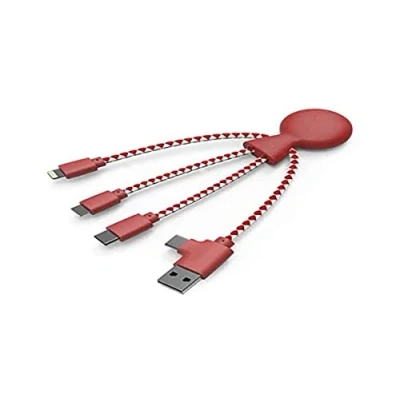 Afbeelding van Xoopar XP71024.15WT Multi USB kabel 4 in 1 Lightning Eco Vriendelijk en Biologisch Afbreekbaar Universele lader voor Smartphone Rood Mister Bio