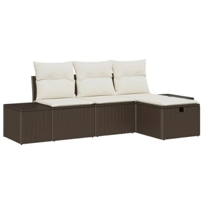 Afbeelding van vidaXL 4 Delige Tuin Sofa Set met Kussens Bruin Poly Riet