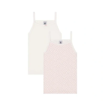 Afbeelding van Petit Bateau Set van 2 katoenen onderhemdjes met bloemenprint Meisjes Onderhemd Wit;Roze