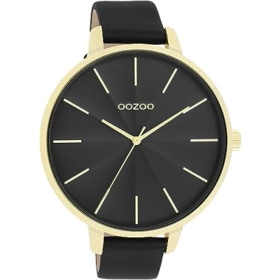 Afbeelding van OOZOO C11259 Horloge Timepieces staal leder goudkleurig zwart 48 mm